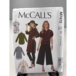 McCalls M7472 Sewing Pattern Top Tunics Shirt Dress Size 14-16-18-20-22 Uncut